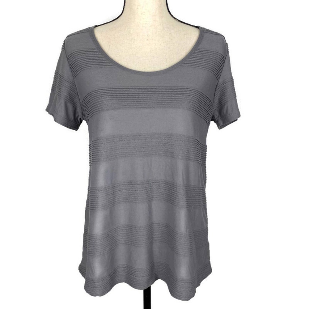 LulaRoe Gray Classic T Solid Ruffle Striped Shirt Womens Size Med Scoopneck